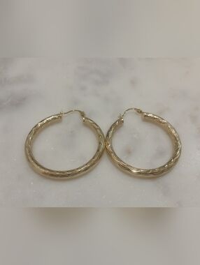 18k Gold Plated Diamond Cut Hoop Earrings